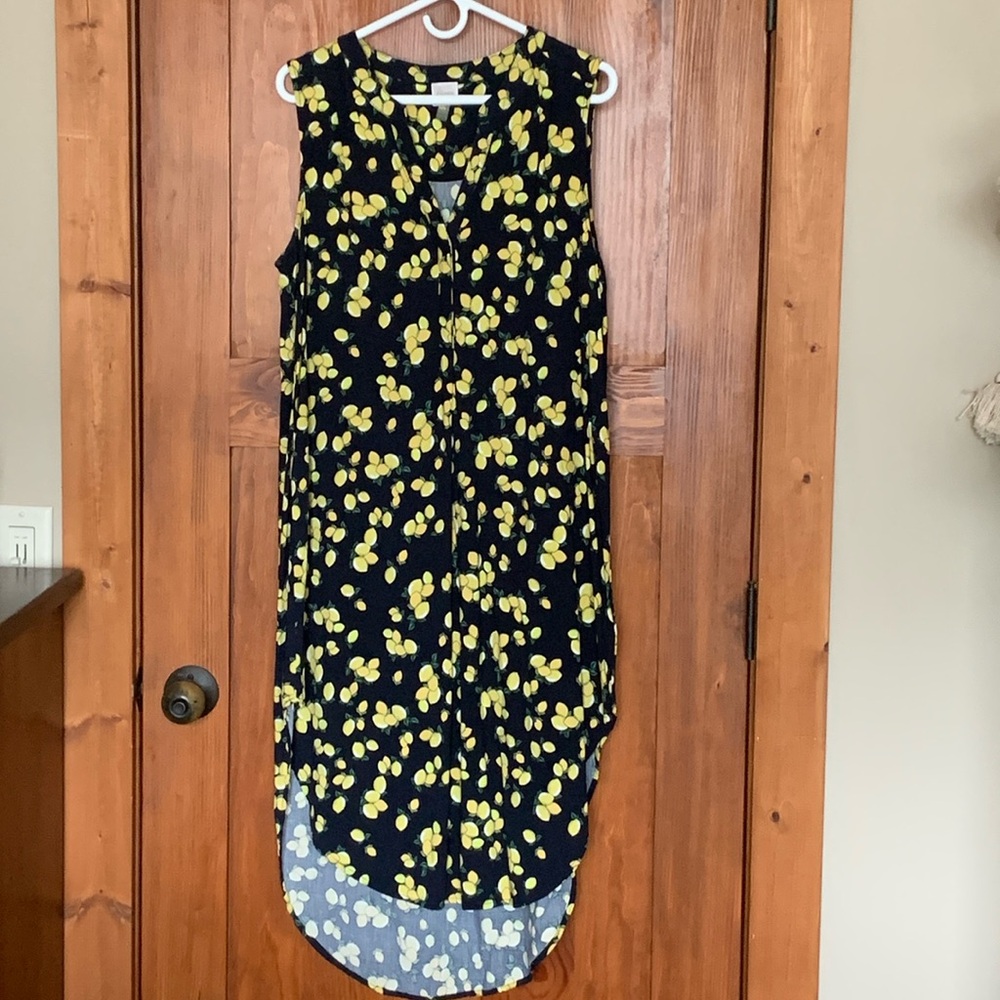 Cupio  midi dress, lemon print/navy, size XL